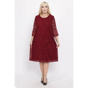 Ispanyol Kol Büyük Beden Bordo Abiye Elbise 20D-2205