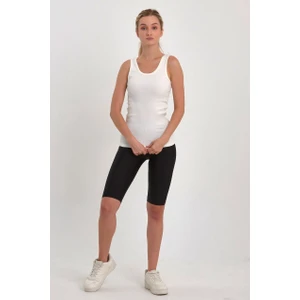 Amazing Crash Ekru Fitted/vücuda Oturan Havuz Yaka Fitilli Esnek Örme Atlet