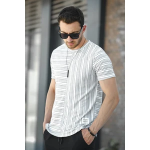 Nezza Çizgili Parçalı Eteği Oval Slim Fit Likralı Erkek Tshirt