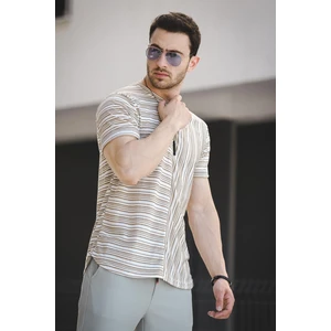 Nezza Çizgili Parçalı Eteği Oval Slim Fit Likralı Erkek Tshirt