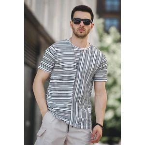 Nezza Çizgili Parçalı Eteği Oval Slim Fit Likralı Erkek Tshirt