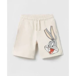 3945 %100 Pamulu Erkek Çocuk Baskılı Şort Takım - Krem - 2-3 Yaş