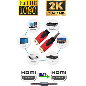 15 Metre Örgülü HDMI Kablo - 15 Metre HDMI to HDMI Kablo Örgülü Form 1.4V
