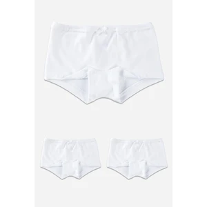 Kız Çocuk Beyaz Pamuklu Likralı Boxer Şort 3'lü Paket Beyaz