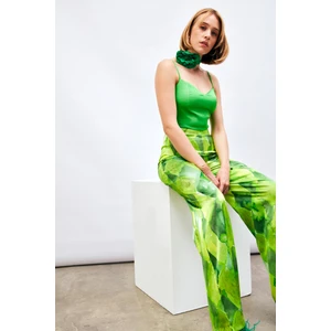 Ip Askılı Saten Crop Bluz - Açık Yeşil