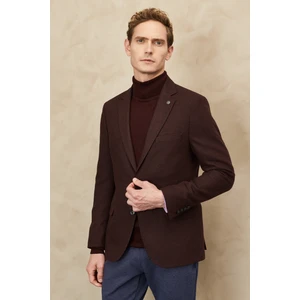 ALTINYILDIZ CLASSICS Erkek Bordo Slim Fit Dar Kesim Mono Yaka Diyagonal Desenli Yünlü Ceket