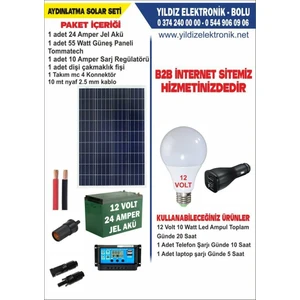 Solar Aydınlatma Seti- 55 Watt Panel - 24 Amper Jel Akü