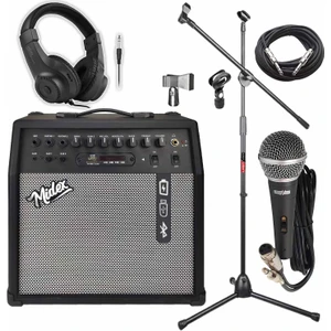 Mga-50-Pak Elektro Gitar Amfisi 50 Watt USB Bluetooth Şarjlı 4 Girişli (Mikrofon Kulaklık Stand Kablo)