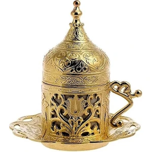 Hit Dükkan Kahvedanlık Lale Motifli 4 Parça Kahve Fincanı Gold