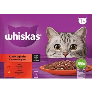 Klasik Öğünler Sığırlı Tavuklu Yetişkin Yaş Kedi Maması 4X85 13ADET