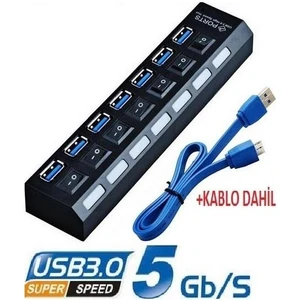 Temiz Pazar 7 Port USB 3.0 Hub Çoklayıcı Çoğaltıcı Switch