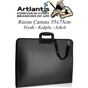 Siyah Resim Çantası Fermuarlı Kulplu 55X75 cm 1 Adet Teknik Resim Dosya Çantası 50X70 cm Askılı Proje Çantası Okul Sınıf