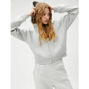 Fermuarlı Sweatshirt Kapüşonlu Cepli Uzun Kollu