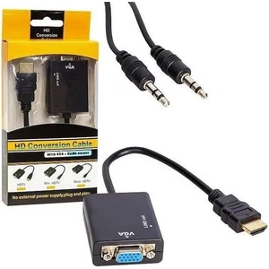 Temiz Pazar HDMI To VGA Ses Destekli Monitör Dönüştürücü Kablo Çevirici Adaptör