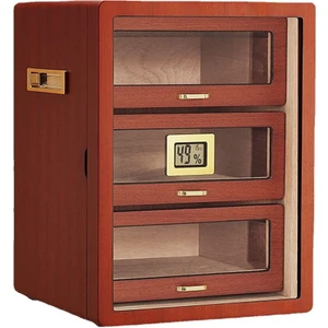 Çekmeceli 3 Katlı Açık Kahverengi Sedir Humidor Puro Kutusu RC78AKHV