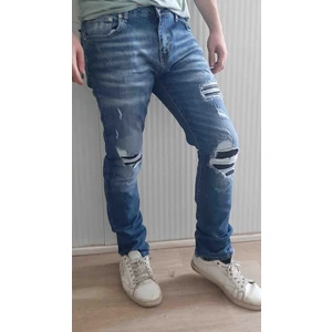 Amırı Denim Pamuklu Yırtık Detaylı Normal Bel Fit Cool Jeans Erkek Mavi Kot Pantolon
