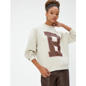 Bisiklet Yaka Sweatshirt Harf Baskılı Uzun Kollu Ribanalı
