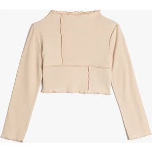 Crop Tişört Uzun Kollu Dik Yaka Kaşkorse