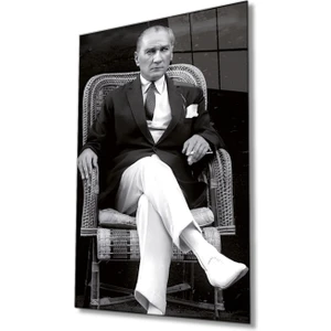 Atatürk Portresi Cam Tablo, Ev ve Ofis Duvar Dekoru, Hediyelik Büyük Temperli 4 mm Cam Tablo