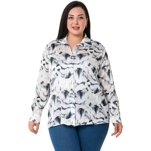 Disentis Modest Büyük Beden Desenli Yoryo Saten Gri Gömlek