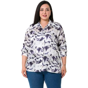 Disentis Modest Büyük Beden Desenli Yoryo Saten Mor Gömlek