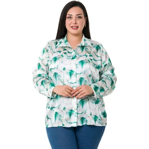 Disentis Modest Büyük Beden Desenli Yoryo Saten Yeşil Gömlek