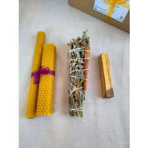 Doğal Bal Mumu Adaçayı Lavanta Üzerlik Otu ve Palo Santo Ağaç 4 Lü Tütsü Set Meditasyon Seti