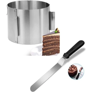 Nar Kalıp Narkalıp Yuvarlak Ayarlanabilir Kek Kalıbı ve Pasta Sıvama Spatulası 2 Li Derinlik 15 cm