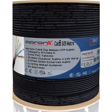 Apronx Cat6 23AWG 305M Outdoor 0,57MM Siyah Utp Kablo Fiyatı