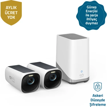 Anker Eufy Security Eufycam 3 Kablosuz Akıllı Güvenlik ve 4K Kamera Sistemi 2 Kamera 1 Ana Ünite