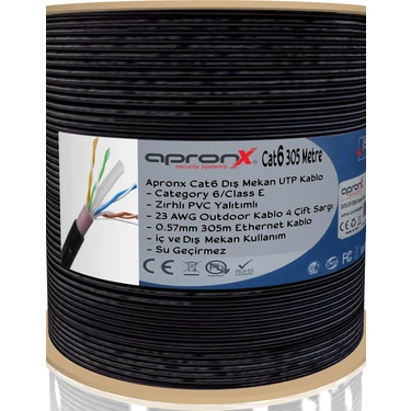 Apronx Cat6 23AWG 305M Outdoor 0,57MM Siyah Utp Kablo Fiyatı