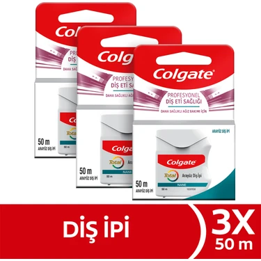 Colgate Total Profesyonel Diş Eti Sağlığı 3 x 50 m Arayüz Diş İpi Daha Sağlıklı Ağız Bakımı