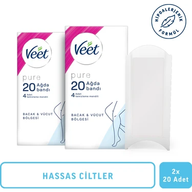 Veet Pure 20'li X 2 Hipoalerjenik Ağda Bandı Bacak & Vücut Bölgesi Hassas Ciltler İçin