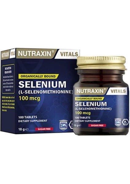 Nutraxin Vitals Selenium (L-Selenomethionine) 100 Mcg 100 Kapsül Takviye Edici Gıda