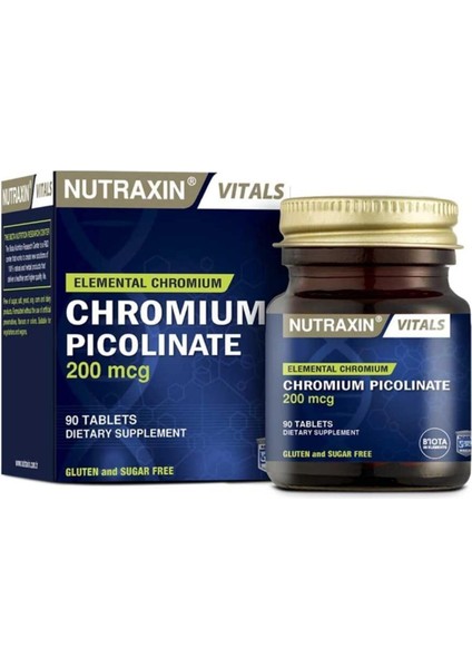 Nutraxin Vitals Chromum Picolinate 200 Mcg 90 Tablet Takviye Edici Gıda