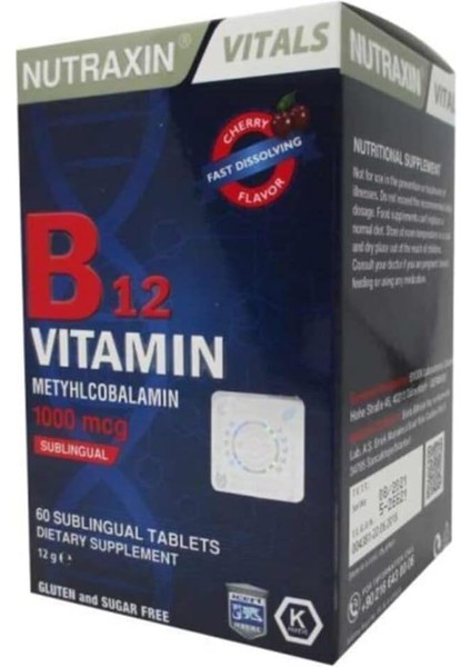 Nutraxin B12 Vitamin 1000 Mcg 60 Tablet Takviye Edici Gıda