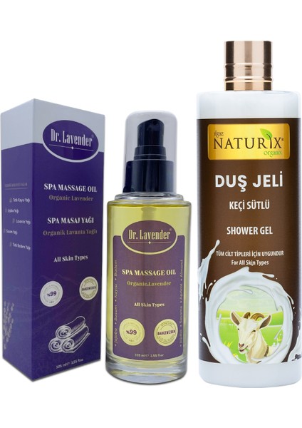 2'li Set Bitkisel Lavanta Yağlı Masaj Yağı Anti Terapi 105ML + Nemlendirici Keçi Sütü Duş Jeli 400ML