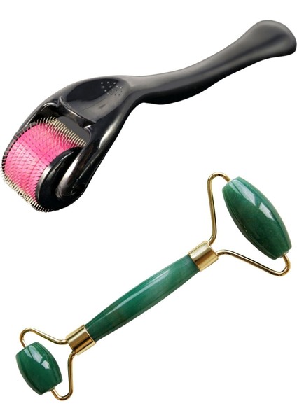 Dermaroller Cilt Saç Yüz Bakımı Saklama Kaplı 540 Iğneli 1.00 mm + Jade Roller Yüz Masaj Aleti Seti