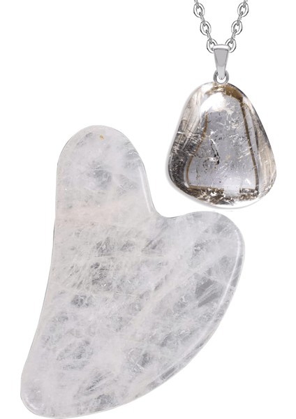 Kristal Kuvars Taşı Gua Sha Masaj Taşı + Kolye