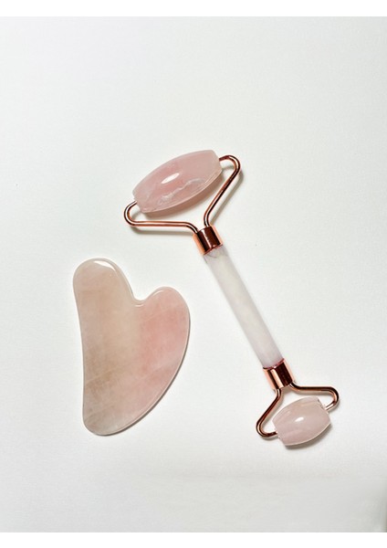 Doğaltaş Pembe Kuvars Gua Sha Yüz Masaj ve Yüz Yogası Taşı Roller