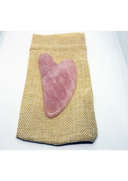 Pembe Kuvars Taşı Kalp Gua Sha Yüz Bakımı (Özel Kesesinde)