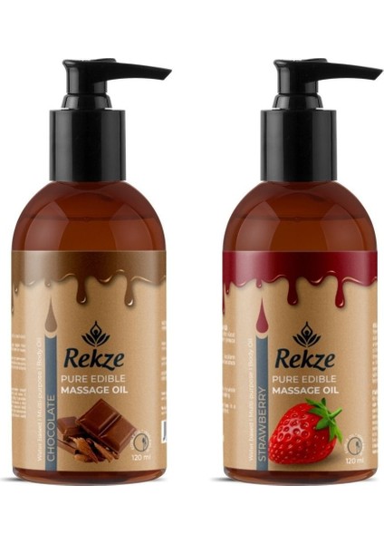 Çikolatalı ve Çilekli Aromalı Kokulu Yenilebilir Vucut Masaj Yağları 120 ml