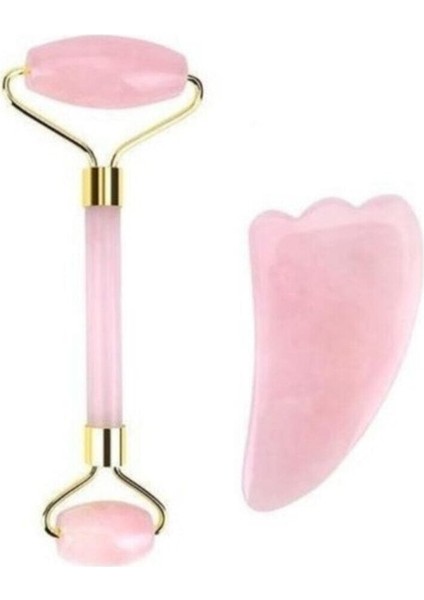 Pempe Kuvars Taşı Masaj ve Gua Sha Guasha Yüz Bakım Taşı 2 Li Set