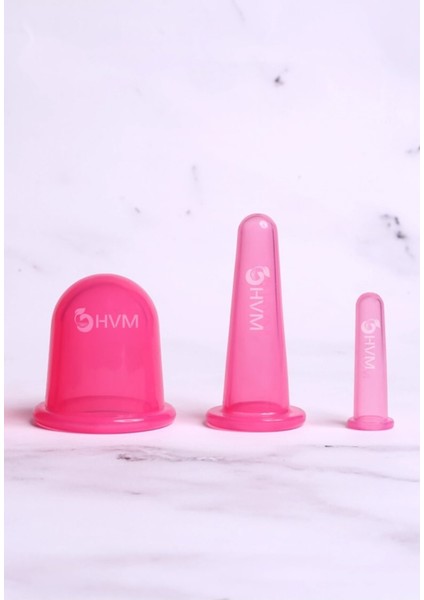 Silikon Vakumlu 3'lü Pembe Selülit Masaj Kupası Seti