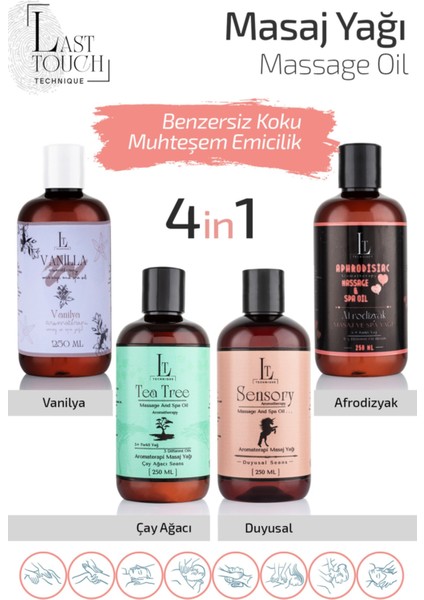 Masaj Yağı 4'lü Seri (Vanilya+Duyusal+Çay Ağacı)