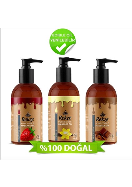 Dogal Çilek + Vanilyalı + Çikolata Aroma Yenilebilir K Etkili Aromaterapi Masaj Yağları Seti