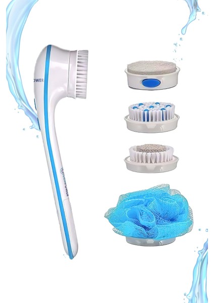 5 Başlıklı Pilli Duş Fırçası & Spa Masaj Aleti Banyo Seti 30 cm