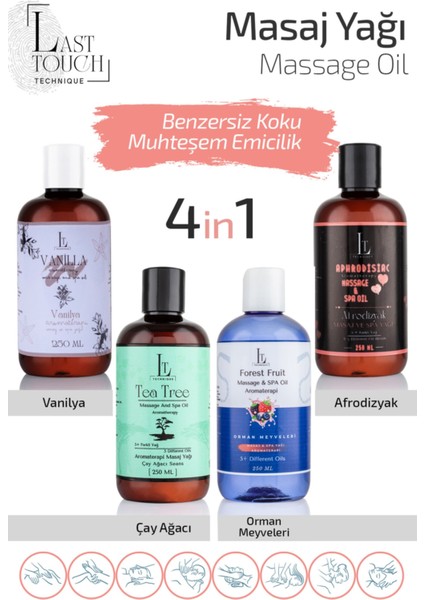 Masaj Yağı 4'lü Seri Vanilya+Çay Ağacı+Orman Meyveleri