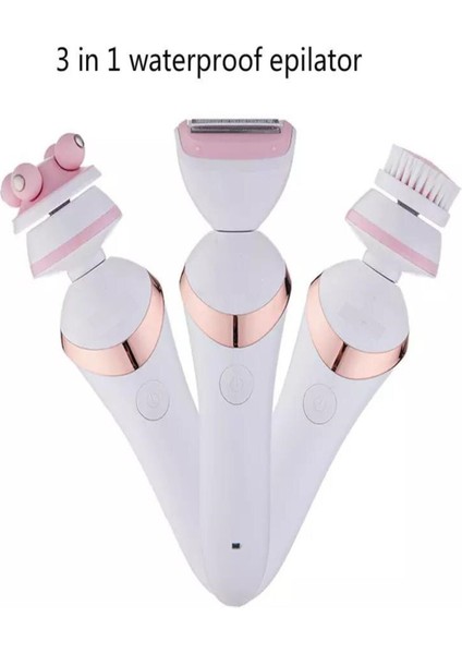 3in1 Waterproof Epilatör Epilasyon Şarjlı Tıraş Makinesi Yüz Fırçası Masaj Aleti Birlikte Set
