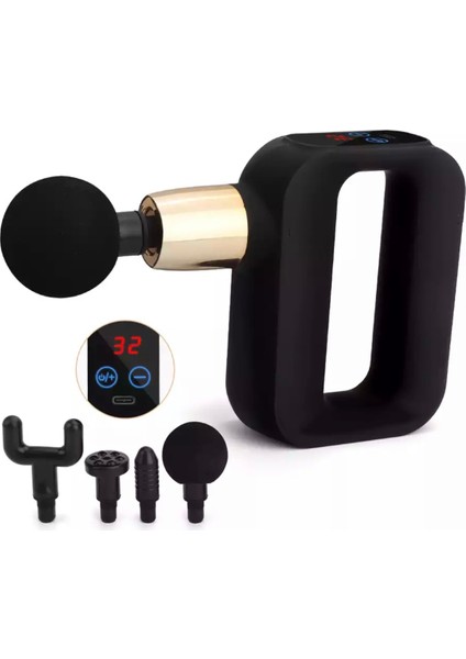 Yeni Nesil Taşınabilir LCD Ekranlı Şarjlı Masaj Tabancası 4 Başlıklı Kondisyon Masaj Cihazı